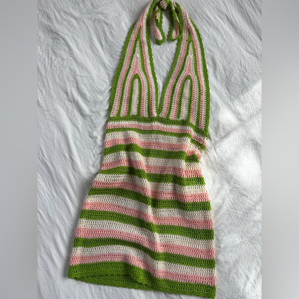 Striped Crochet Halter Dress